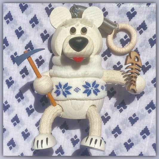 Polar Bear Bouncy - Wooden Bear Toy on Spring Jumper Old World Style German Decorative Animal Lover Gift Christmas Winter