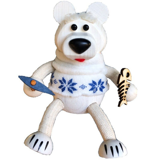 Polar Bear Bouncy - Wooden Bear Toy on Spring Jumper Old World Style German Decorative Animal Lover Gift Christmas Winter